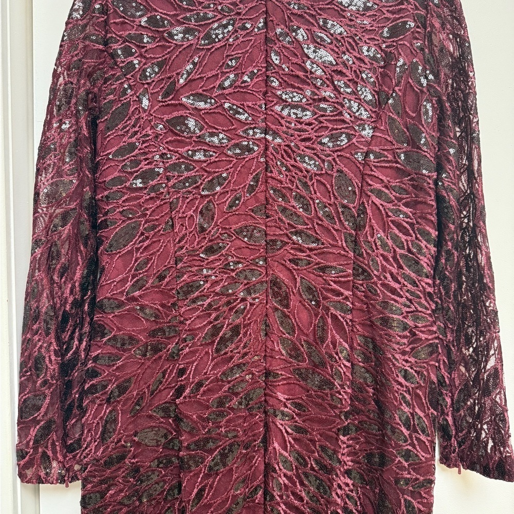 NWT | Mac Duggal 12412 Garnet Red Long Sleeve Sequined V-Neck Gown Size 12 - Picture 13 of 15